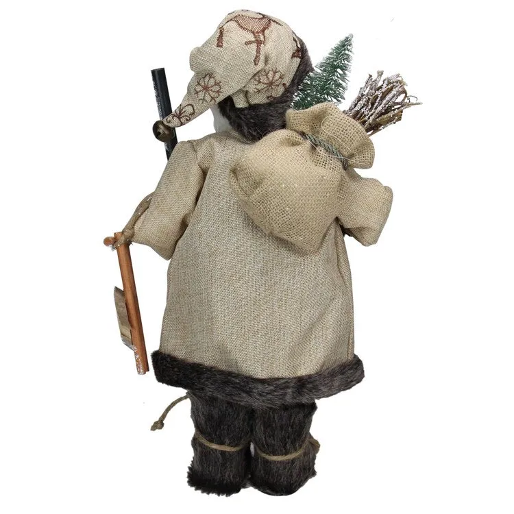 16.5" Country Rustic Santa Claus Carrying a Wooden Sled and Sack of Gifts