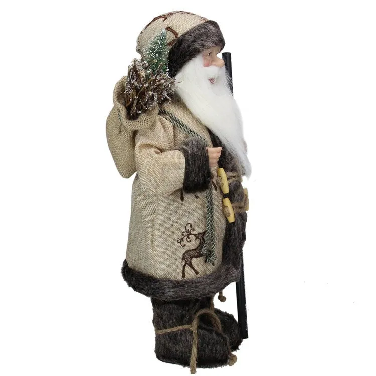 16.5" Country Rustic Santa Claus Carrying a Wooden Sled and Sack of Gifts