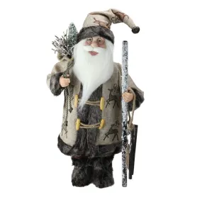 16.5" Country Rustic Santa Claus Carrying a Wooden Sled and Sack of Gifts