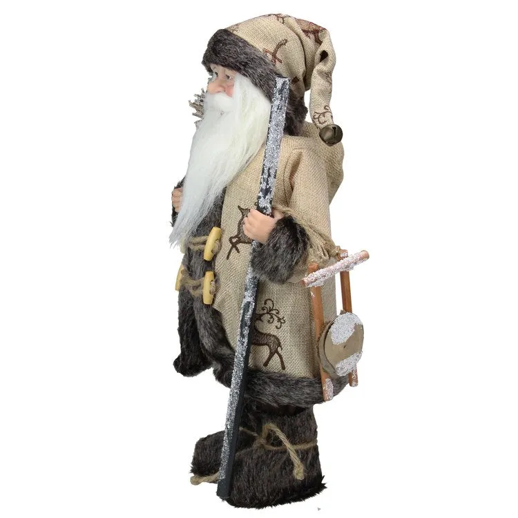 16.5" Country Rustic Santa Claus Carrying a Wooden Sled and Sack of Gifts