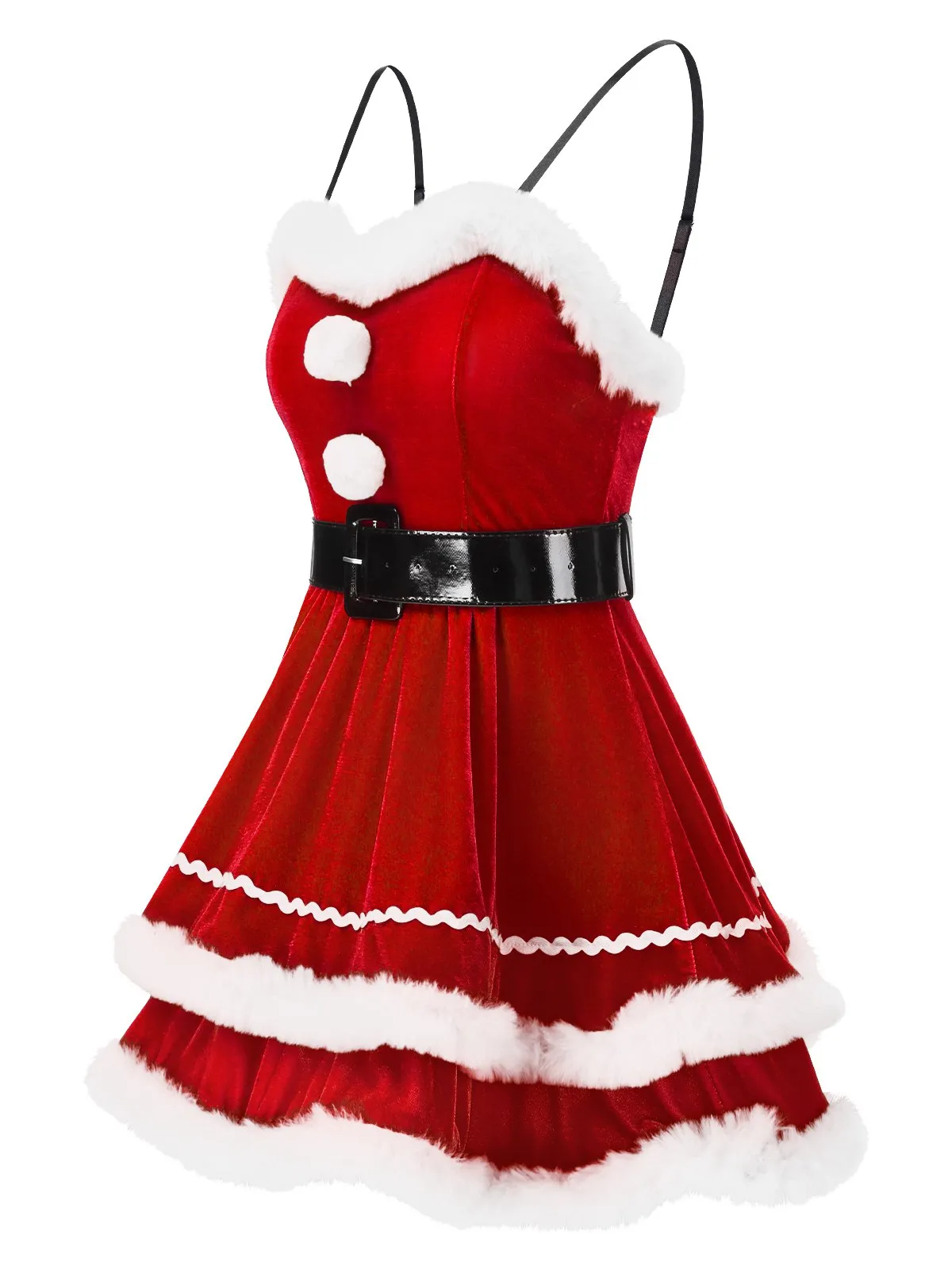 1960s Plush Trim Santa Claus Cosplay Straps Dress