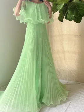 1960s Seafoam Pleated Chiffon Dress - S