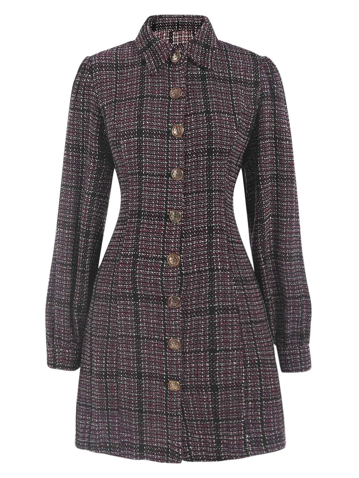 1960s Shirt Collar Lantern Sleeve Plaids Dress