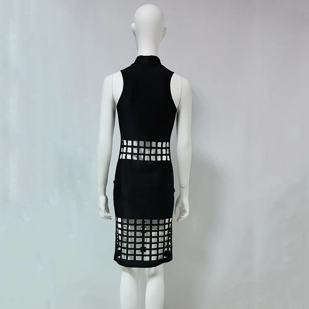 2016 New Style Summer Women Club Bodycon Dress Sleeveless Hollow Out Sexy Night Club Wear Black Bandage Celebrity Party Dresses