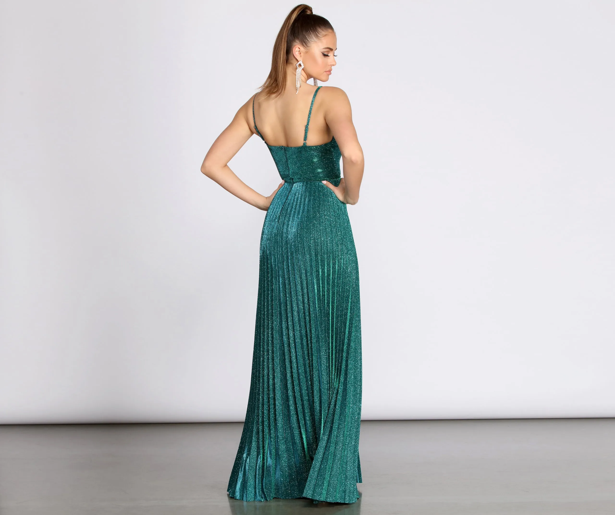 Aida Glitter Shine Pleated A-Line Dress