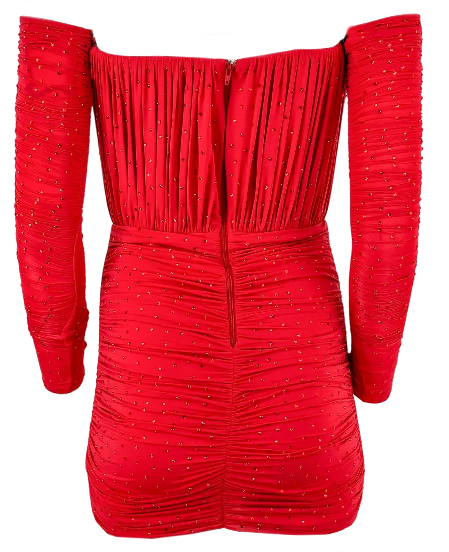 Alex Perry Koda Ruched Cup Wrap Mini Dress with Gloves in Red