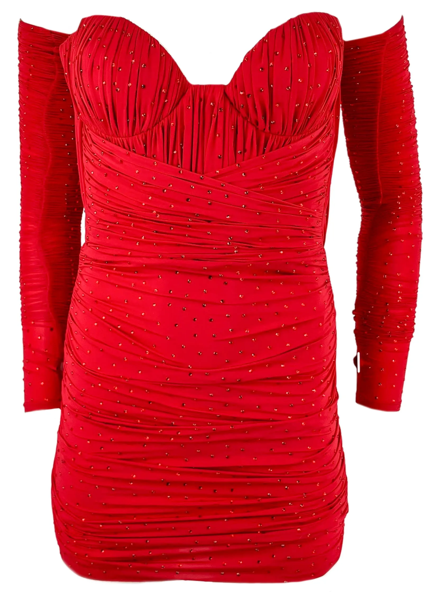 Alex Perry Koda Ruched Cup Wrap Mini Dress with Gloves in Red