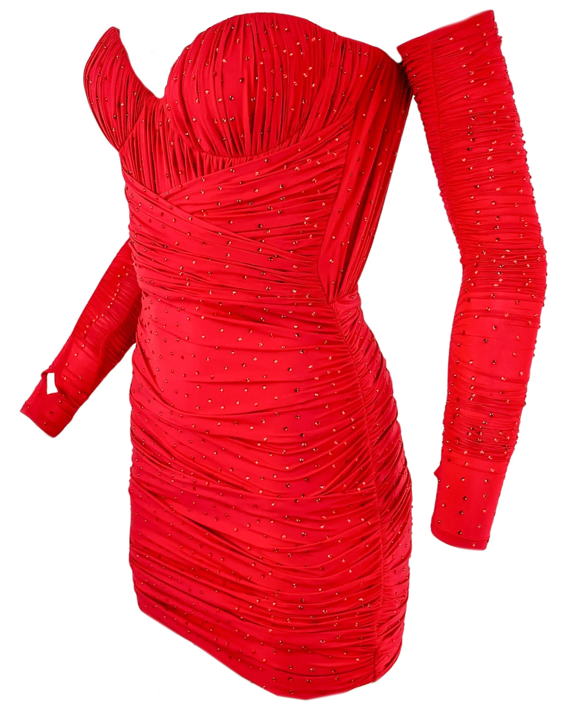 Alex Perry Koda Ruched Cup Wrap Mini Dress with Gloves in Red