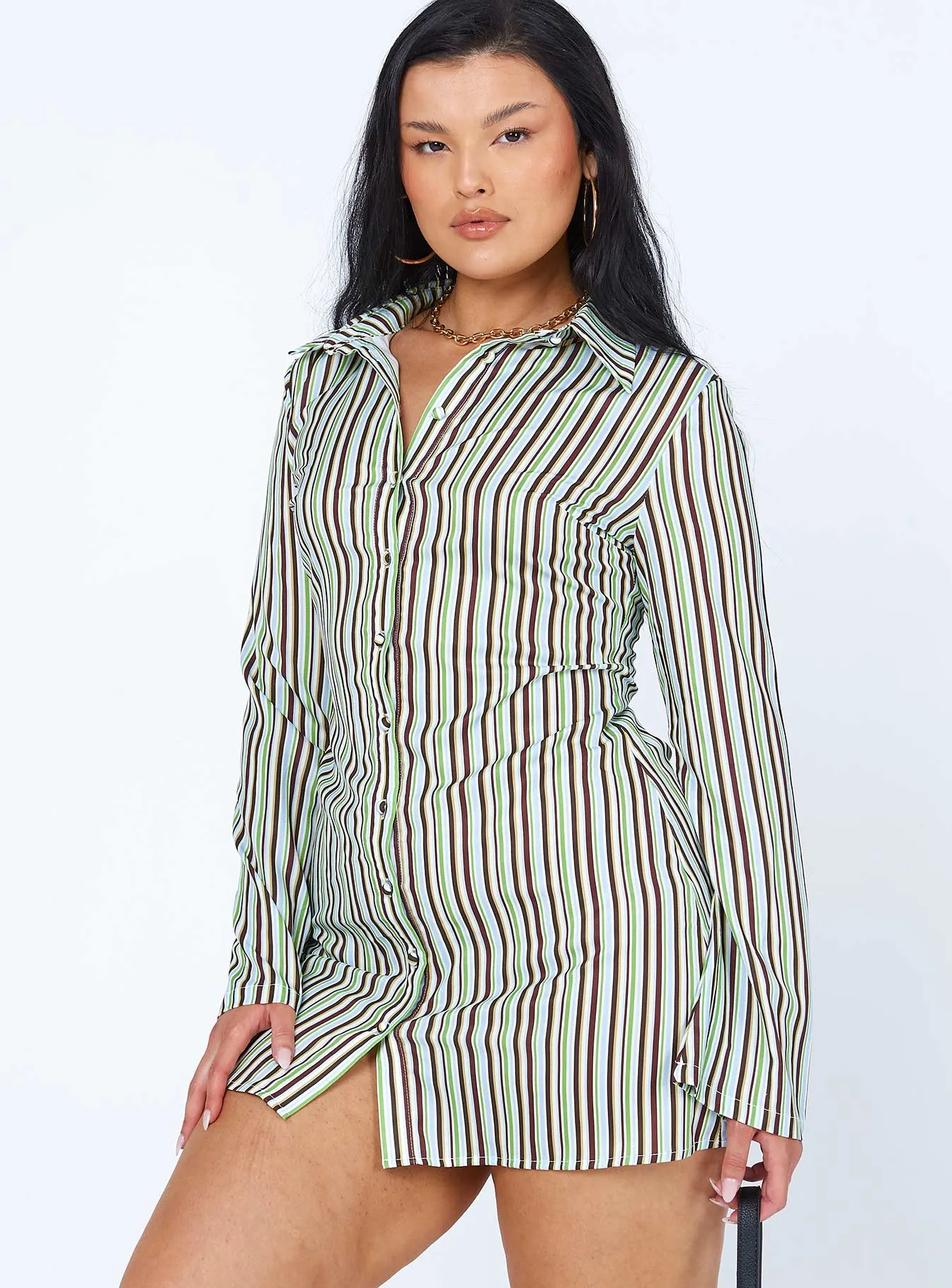 Anni Stripe Mini Dress Green Multi