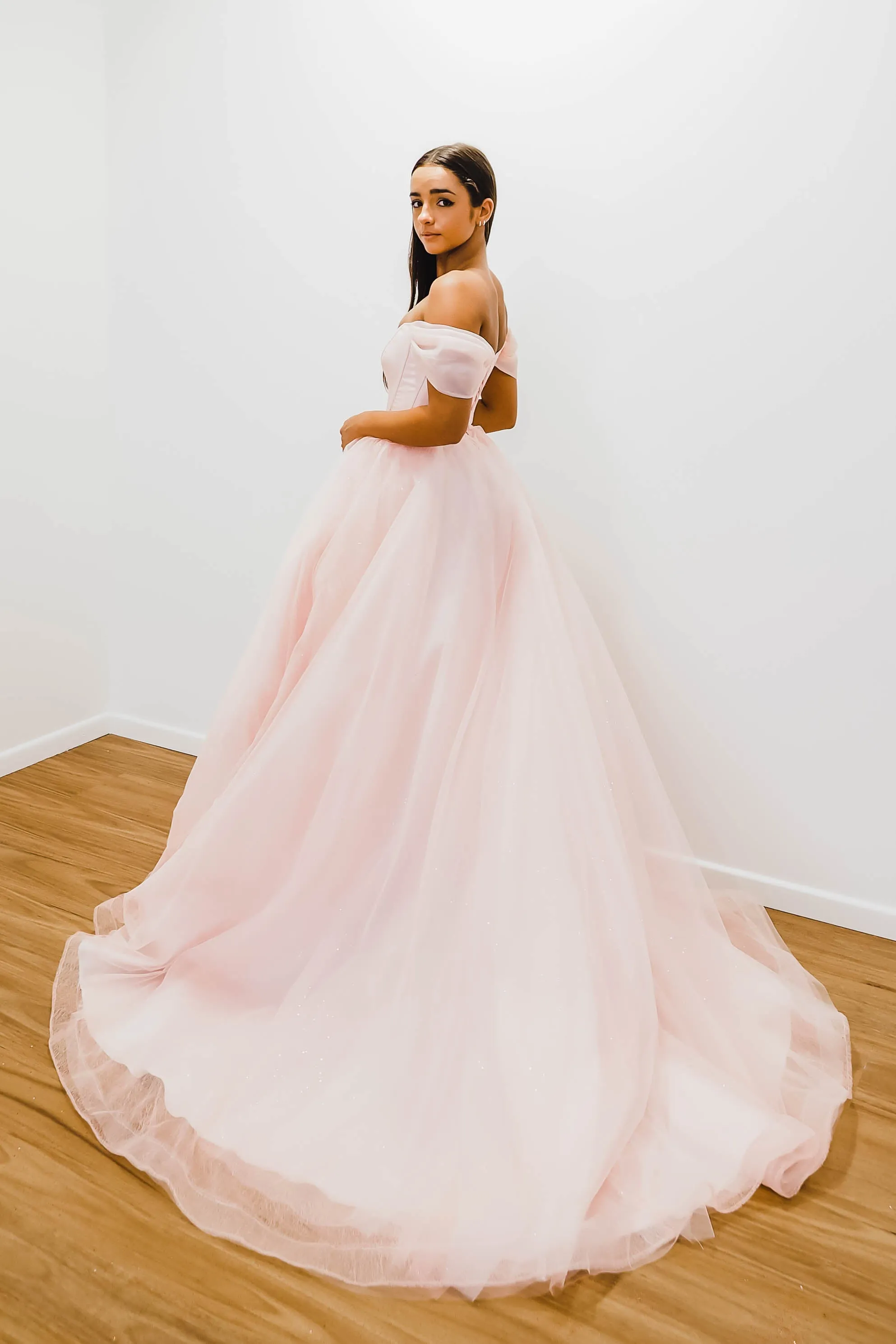 Baby pink with off the shoulder princess dress