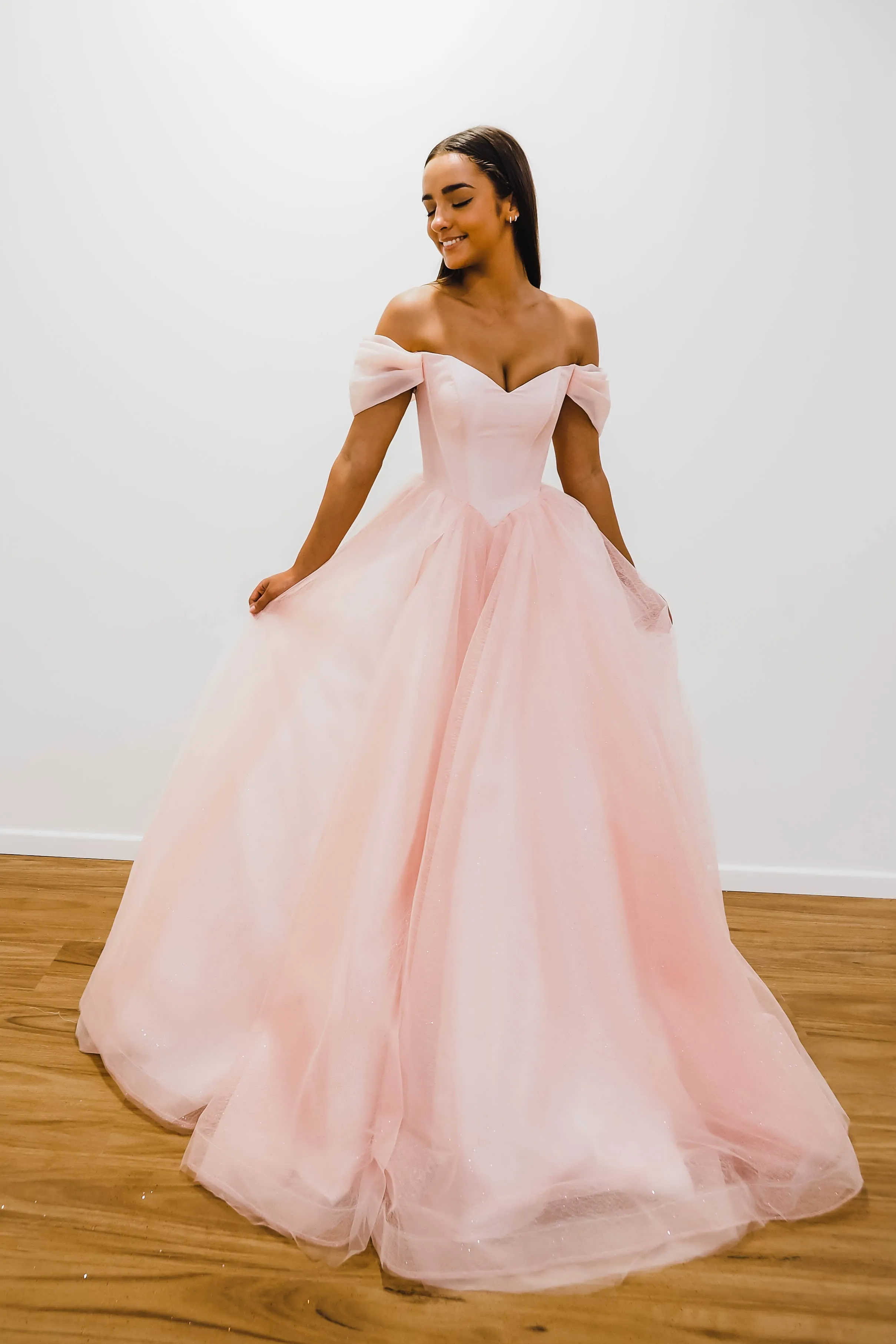 Baby pink with off the shoulder princess dress