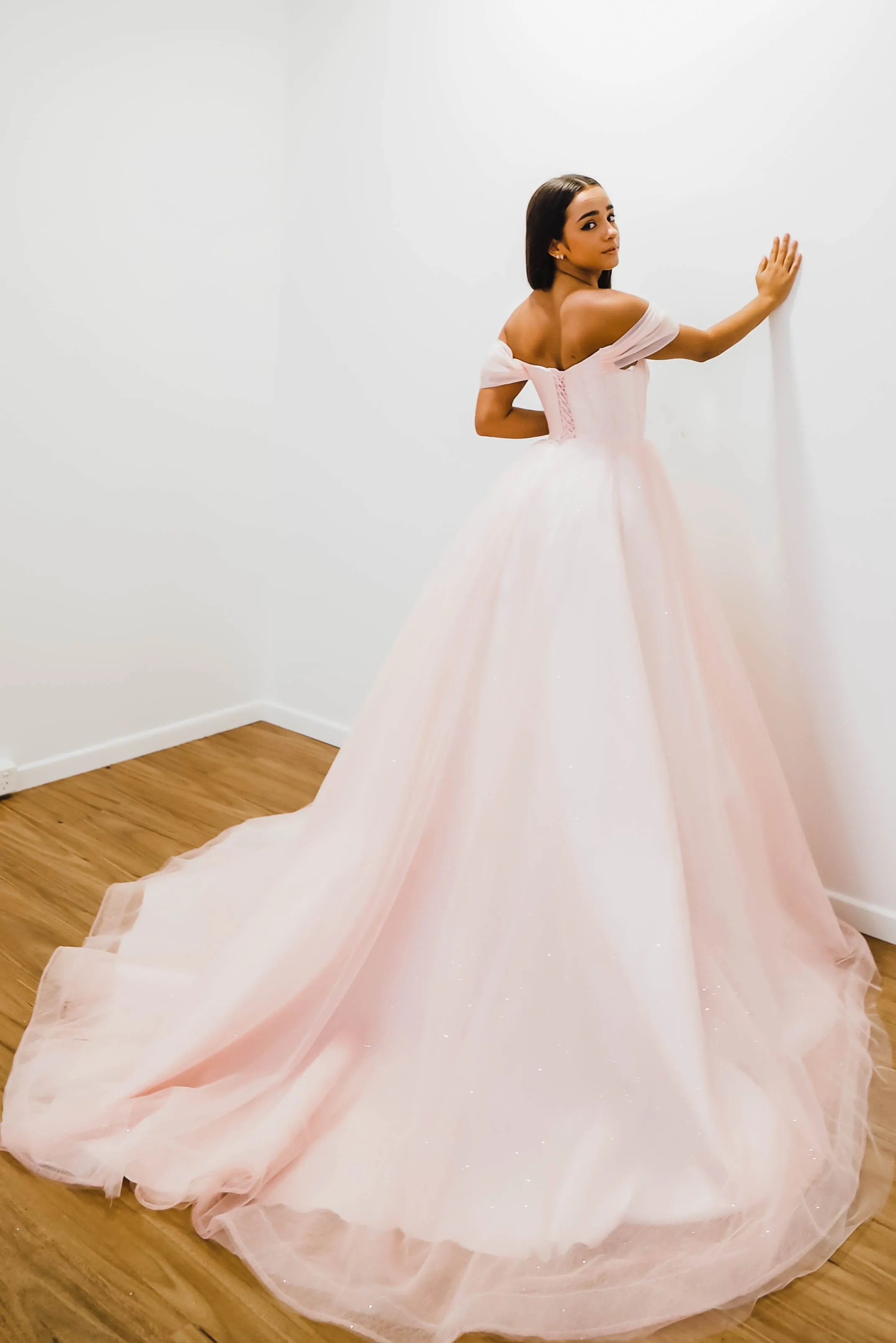 Baby pink with off the shoulder princess dress