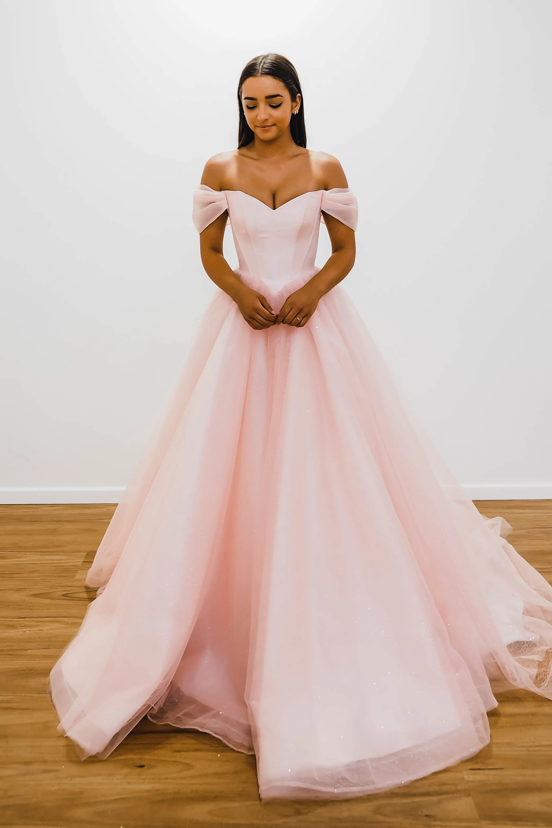 Baby pink with off the shoulder princess dress