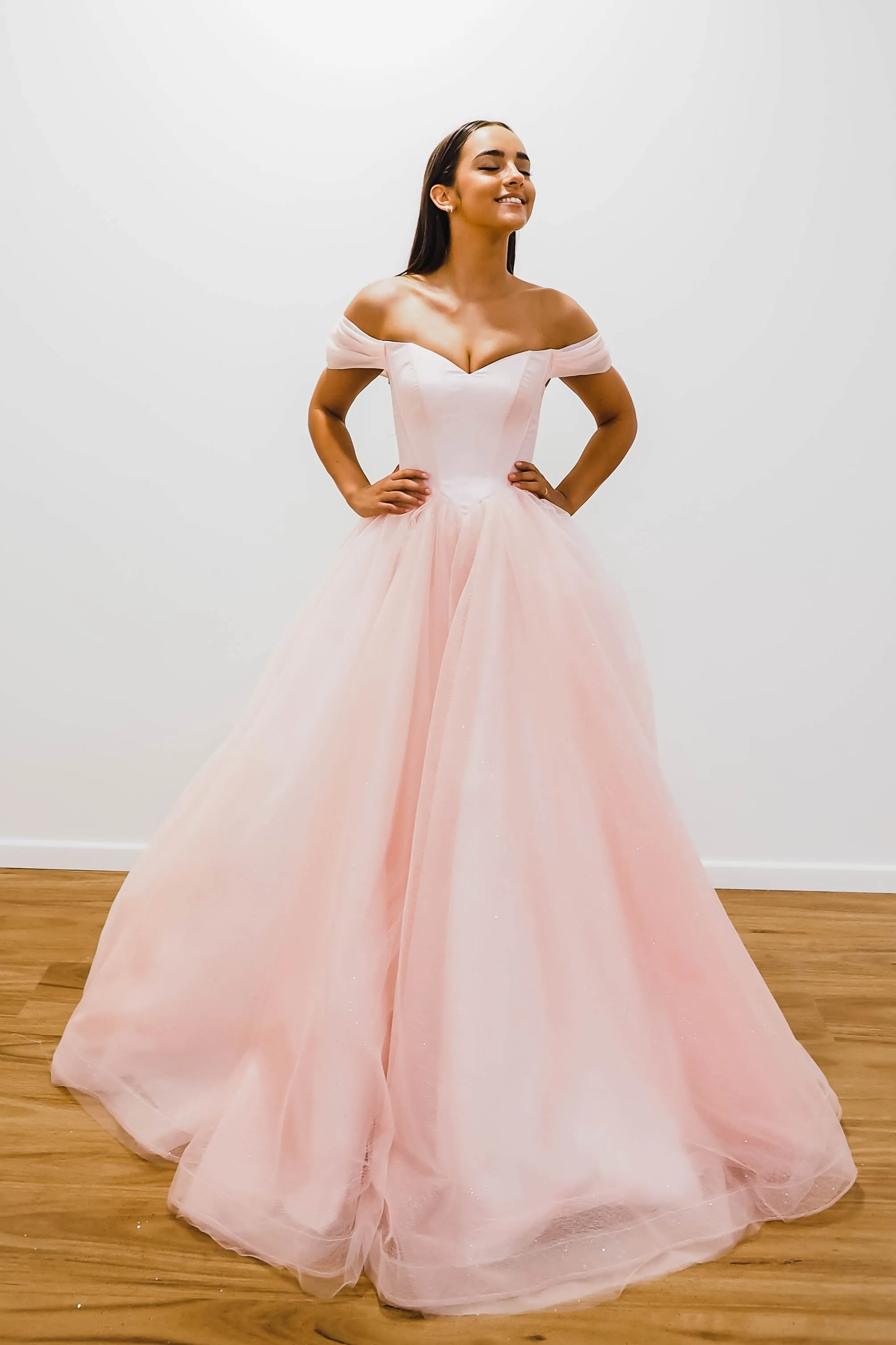 Baby pink with off the shoulder princess dress