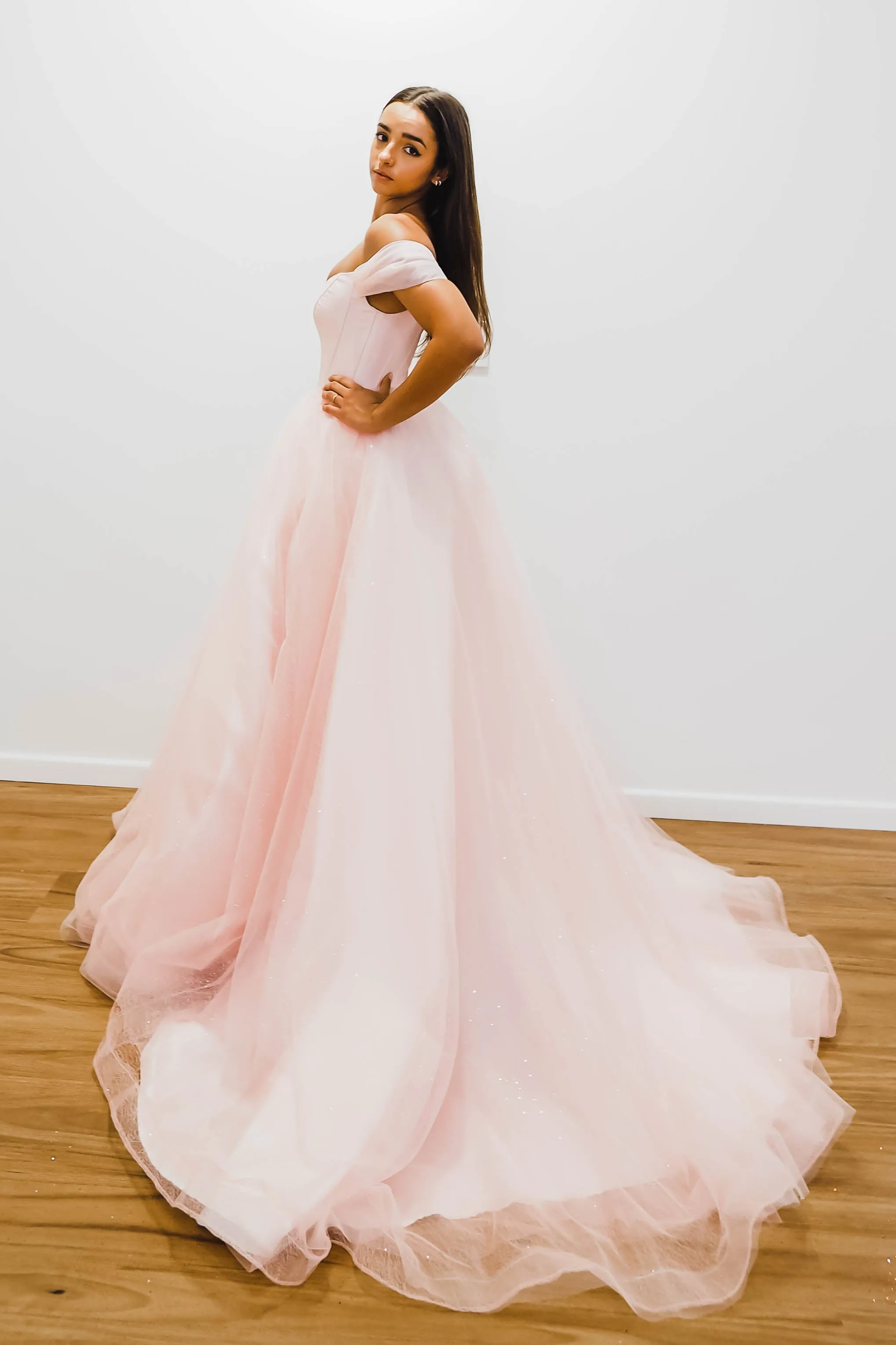 Baby pink with off the shoulder princess dress