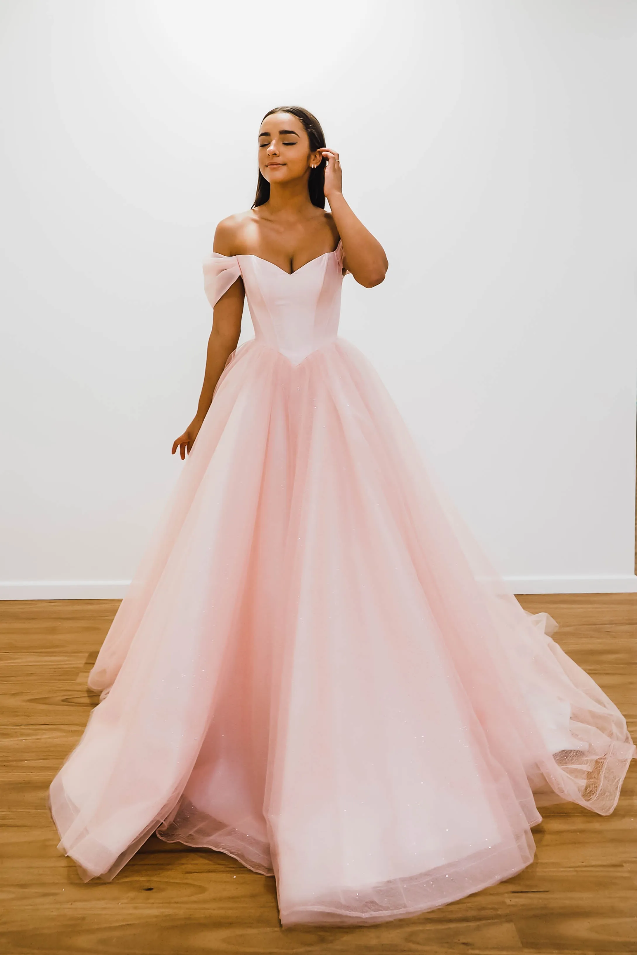 Baby pink with off the shoulder princess dress