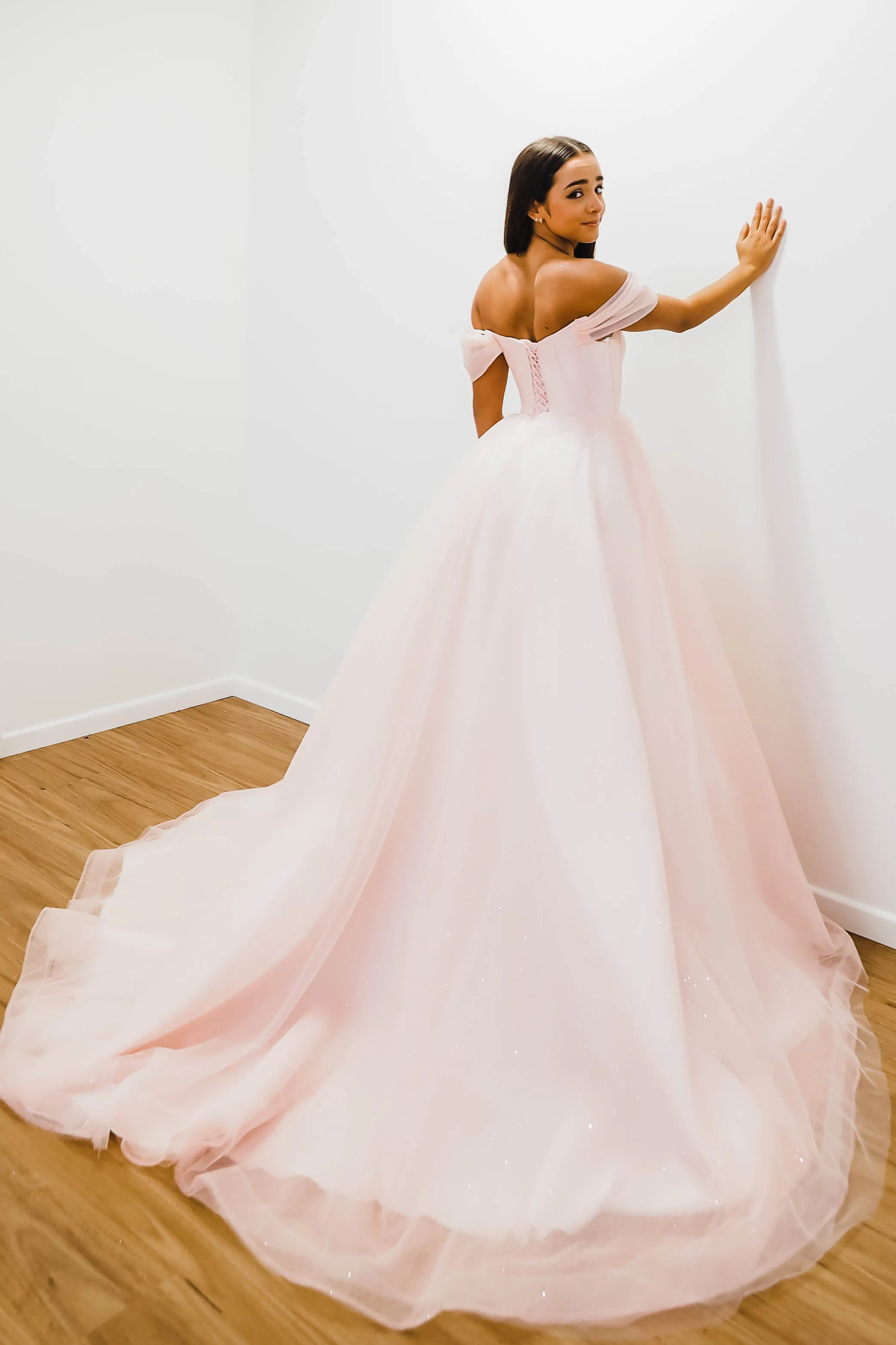 Baby pink with off the shoulder princess dress