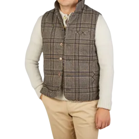 Beige Checked Wool Down Padded Gilet