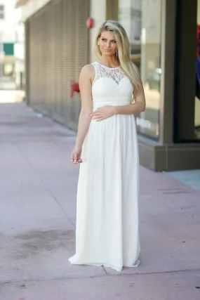 Beige Lace Top Maxi Dress