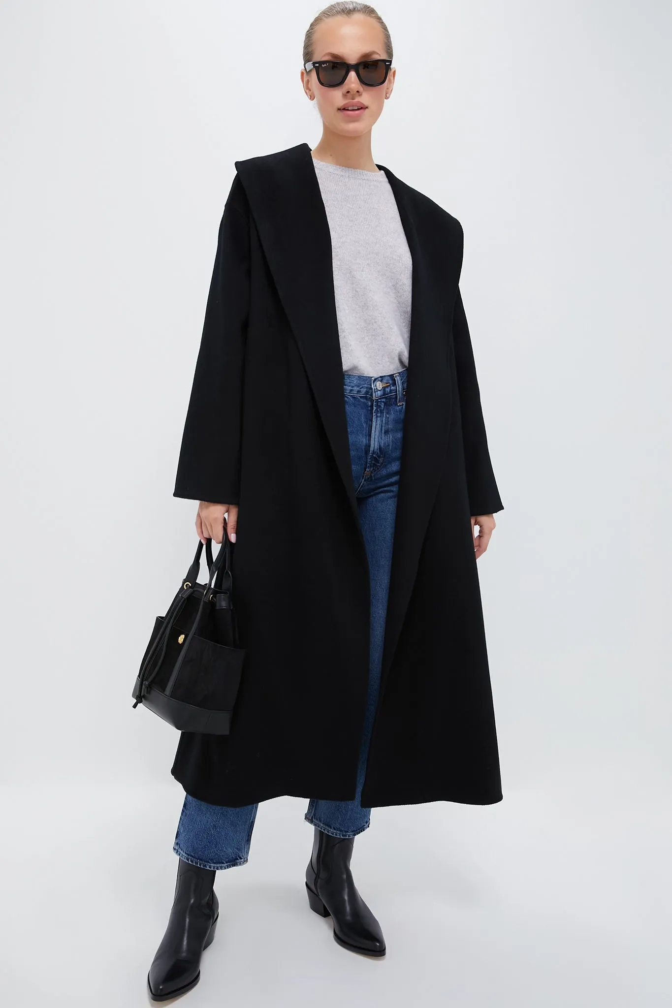 Black Cashmere Wrap Coat