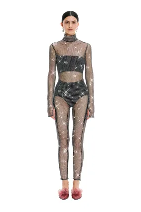 Black Sparkly Mesh Long Sleeve Full Bodysuit