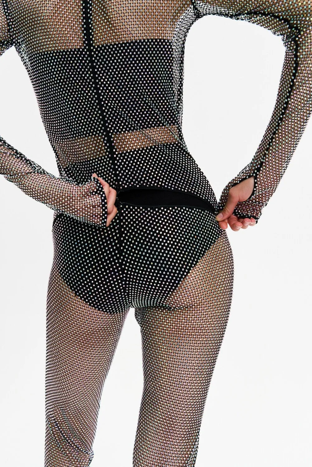 Black Sparkly Mesh Long Sleeve Full Bodysuit