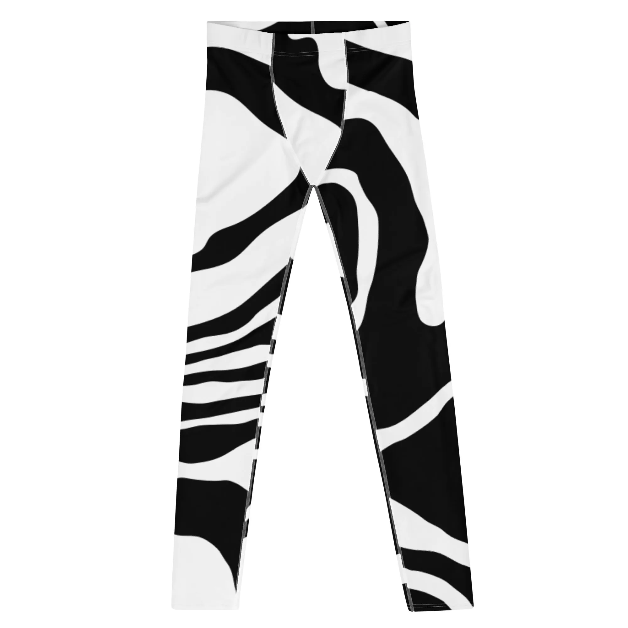 Black White Swirl Meggings, Best Men's Leggings Swirl Running Compression Tights For Men-Made in USA/EU/MX