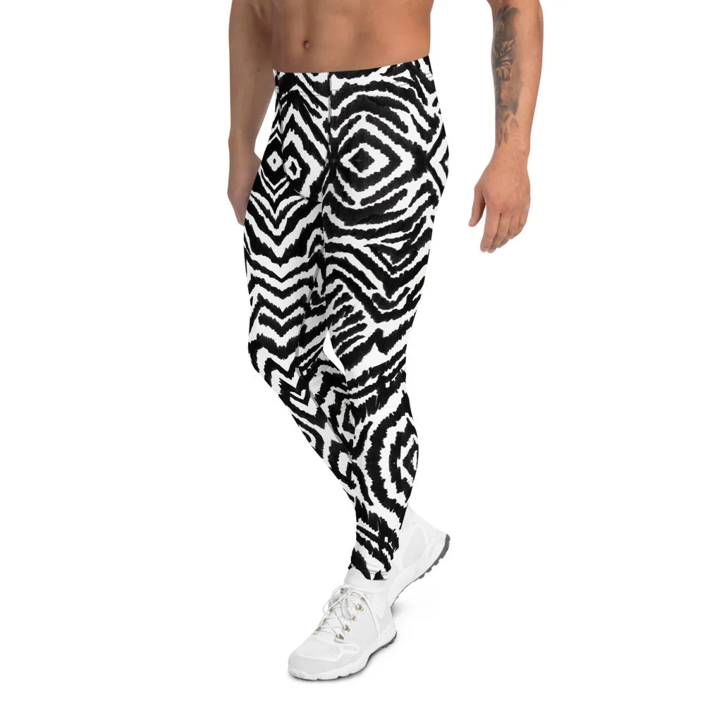 Black White Zebra Meggings, Animal Print Sexy Men's Leggings Compression Tights-Made in USA/EU