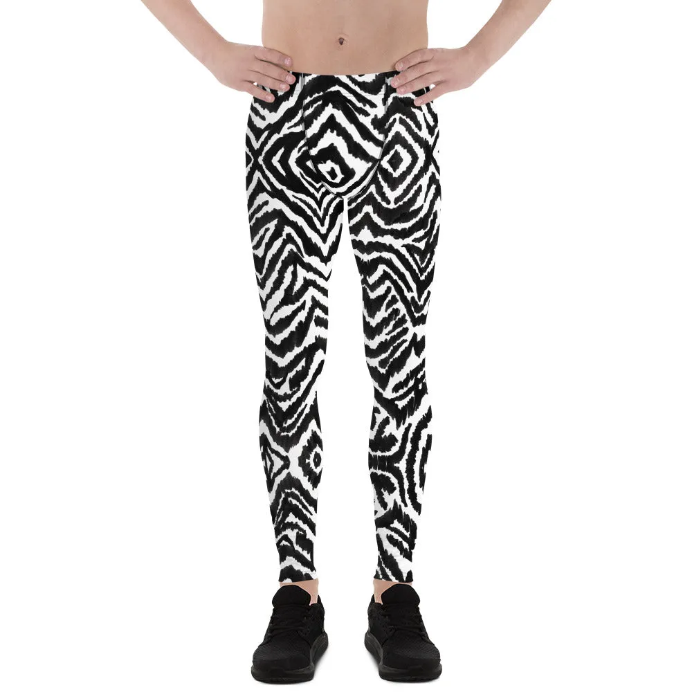 Black White Zebra Meggings, Animal Print Sexy Men's Leggings Compression Tights-Made in USA/EU