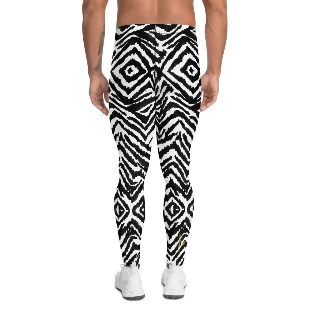 Black White Zebra Meggings, Animal Print Sexy Men's Leggings Compression Tights-Made in USA/EU