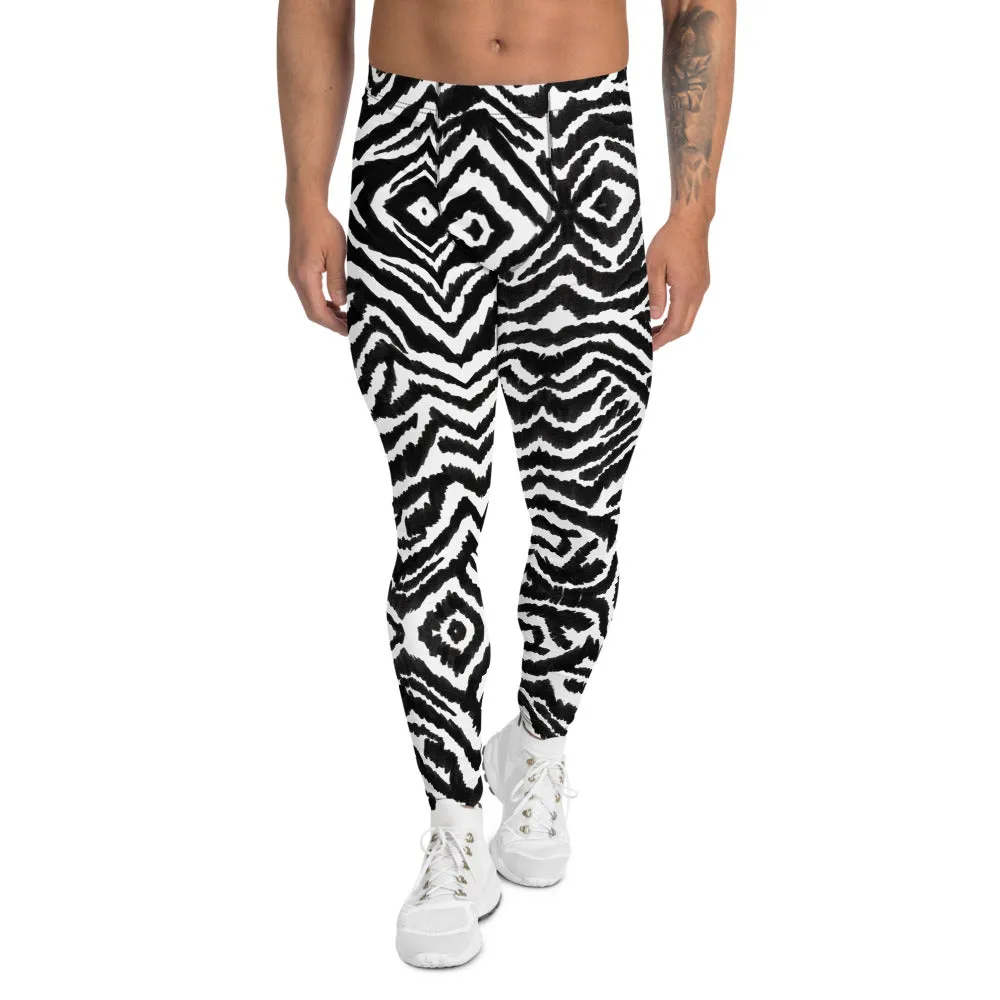 Black White Zebra Meggings, Animal Print Sexy Men's Leggings Compression Tights-Made in USA/EU