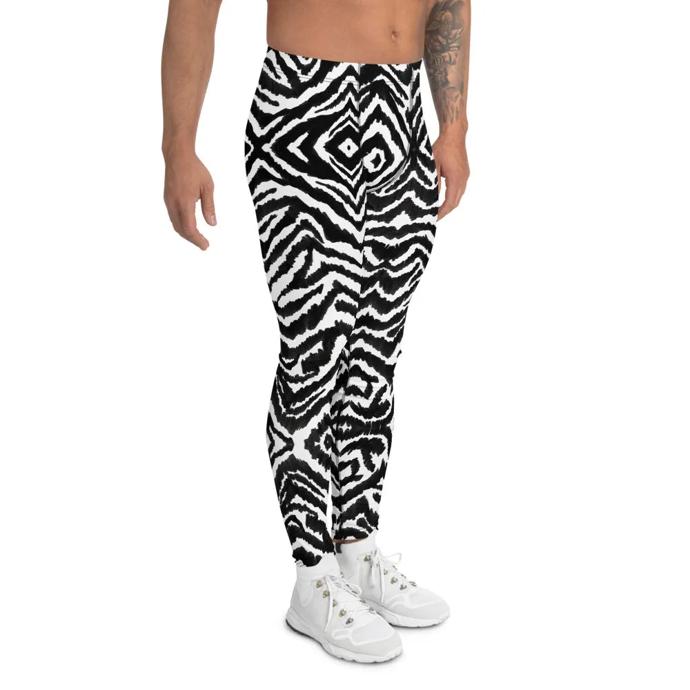 Black White Zebra Meggings, Animal Print Sexy Men's Leggings Compression Tights-Made in USA/EU