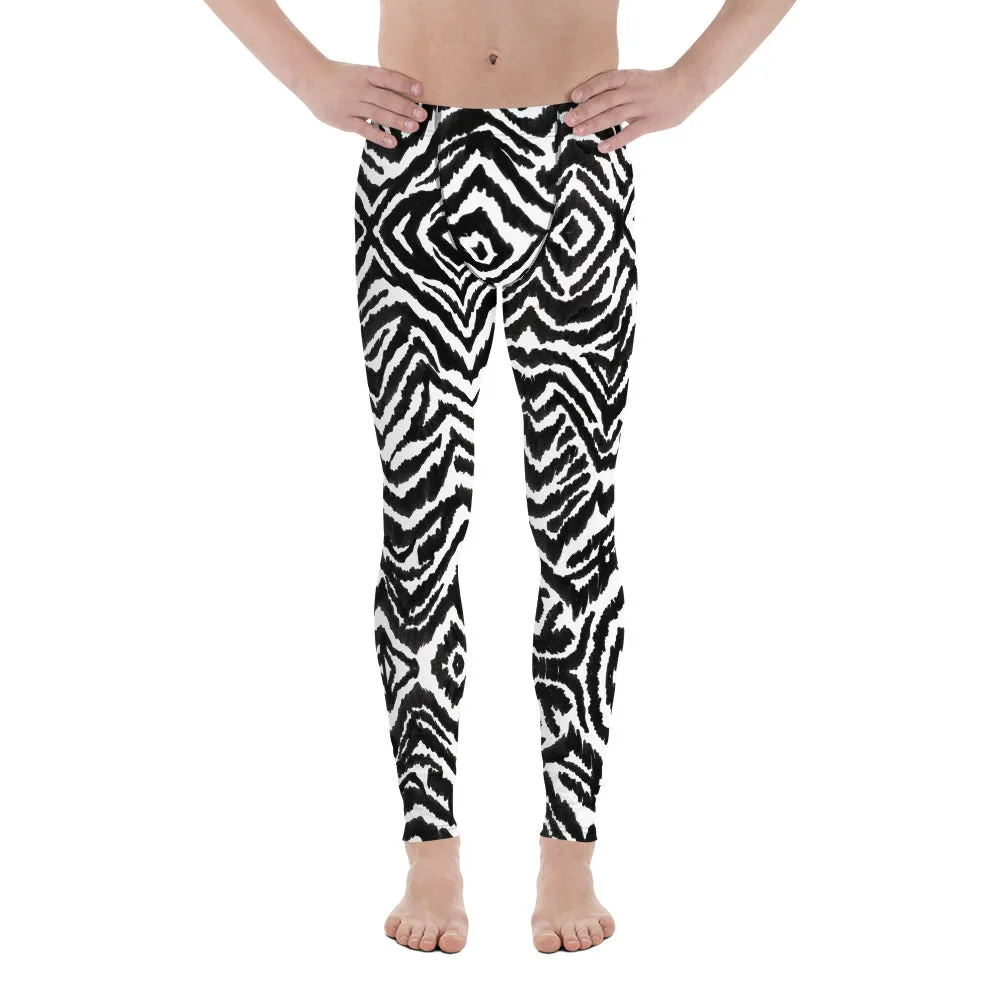 Black White Zebra Meggings, Animal Print Sexy Men's Leggings Compression Tights-Made in USA/EU