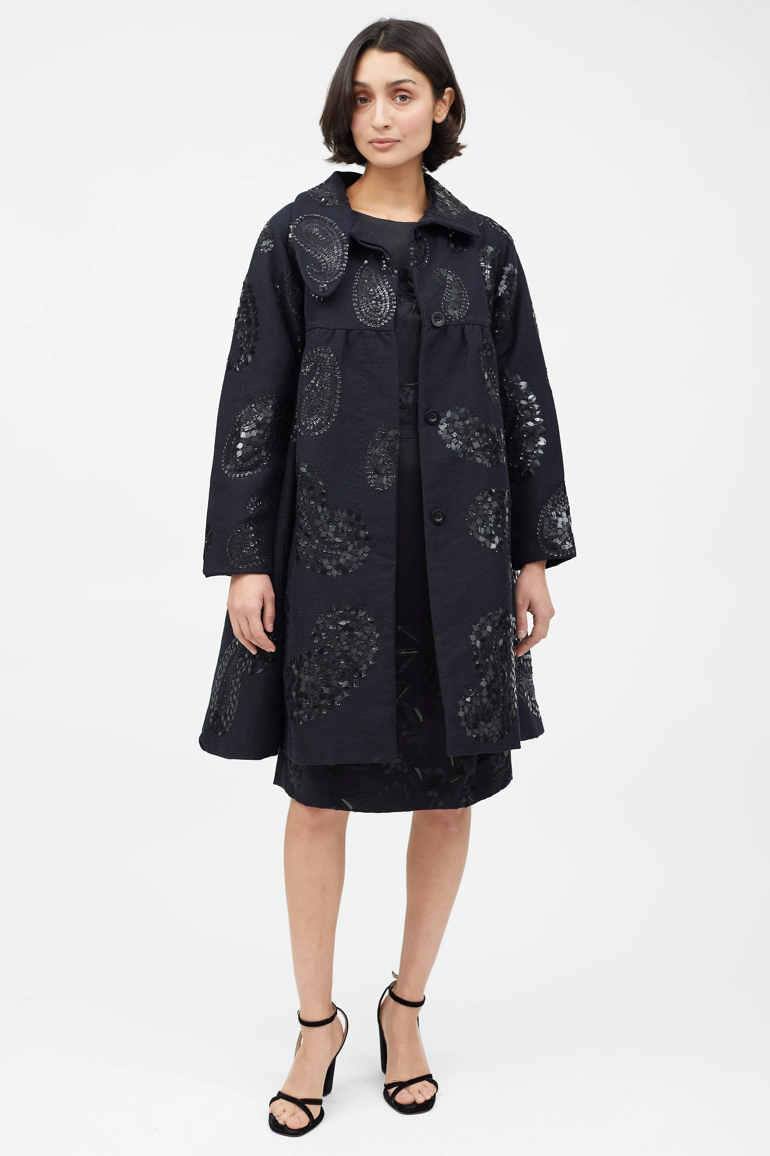 Black Wool & Sequin Paisley Coat