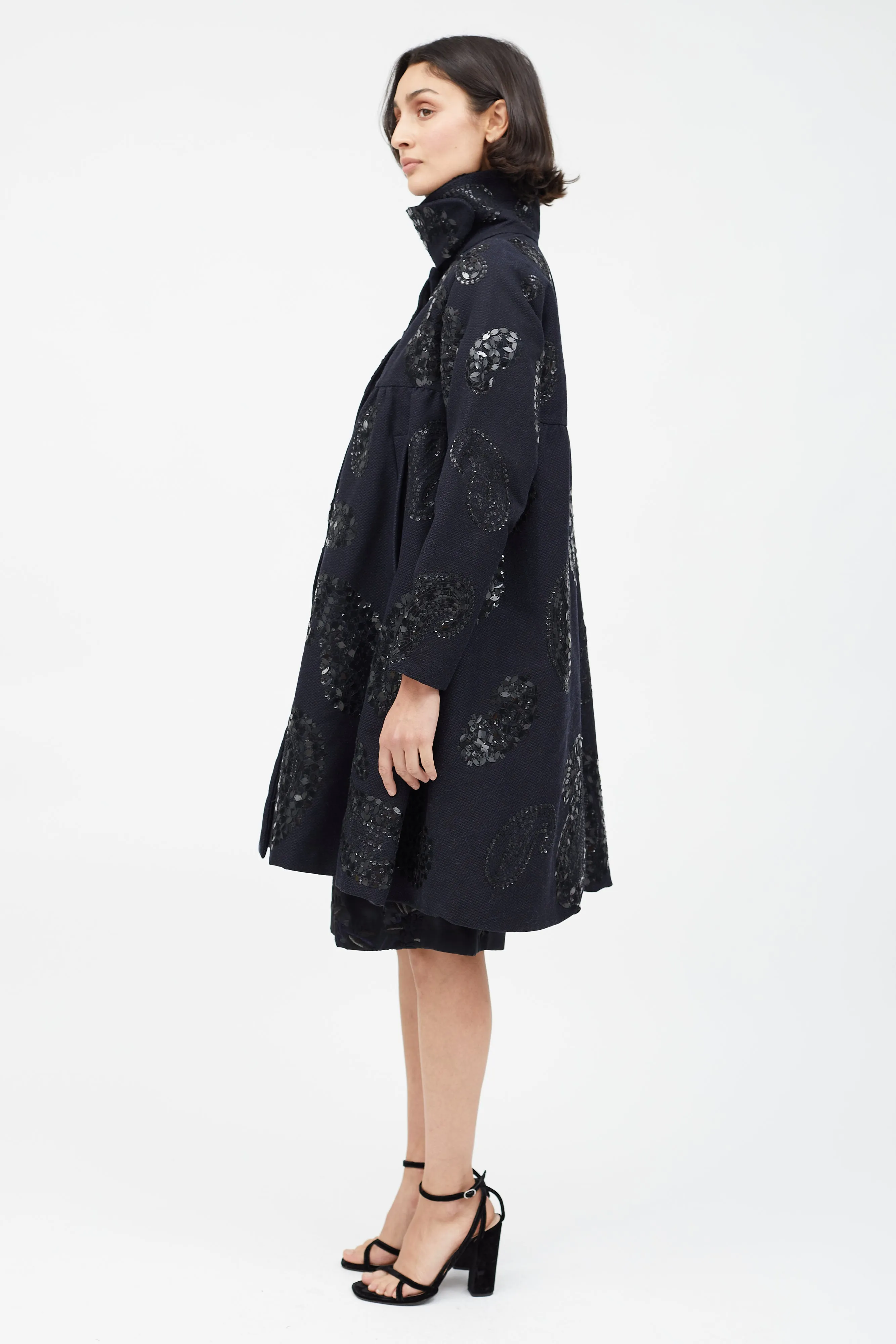 Black Wool & Sequin Paisley Coat