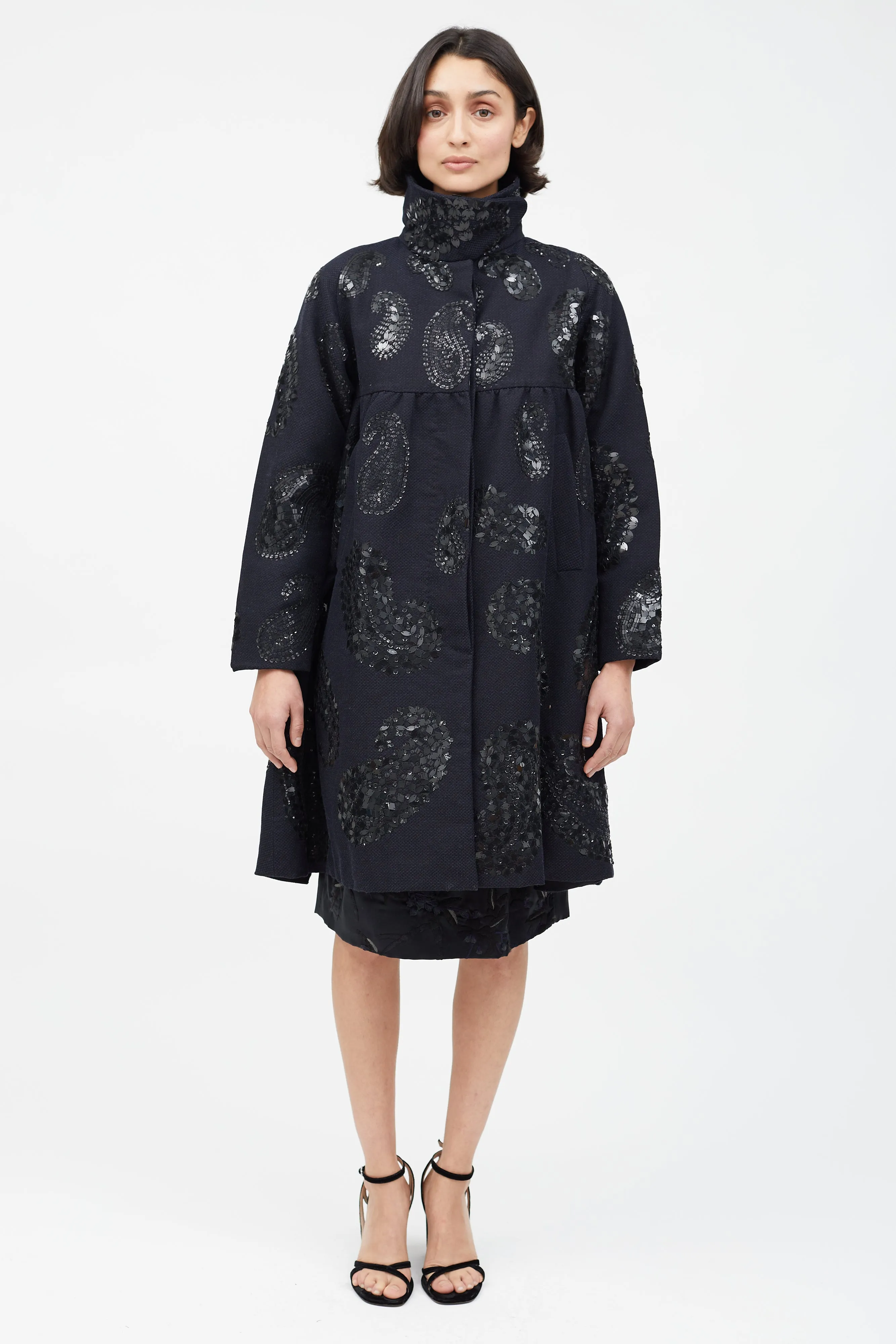 Black Wool & Sequin Paisley Coat