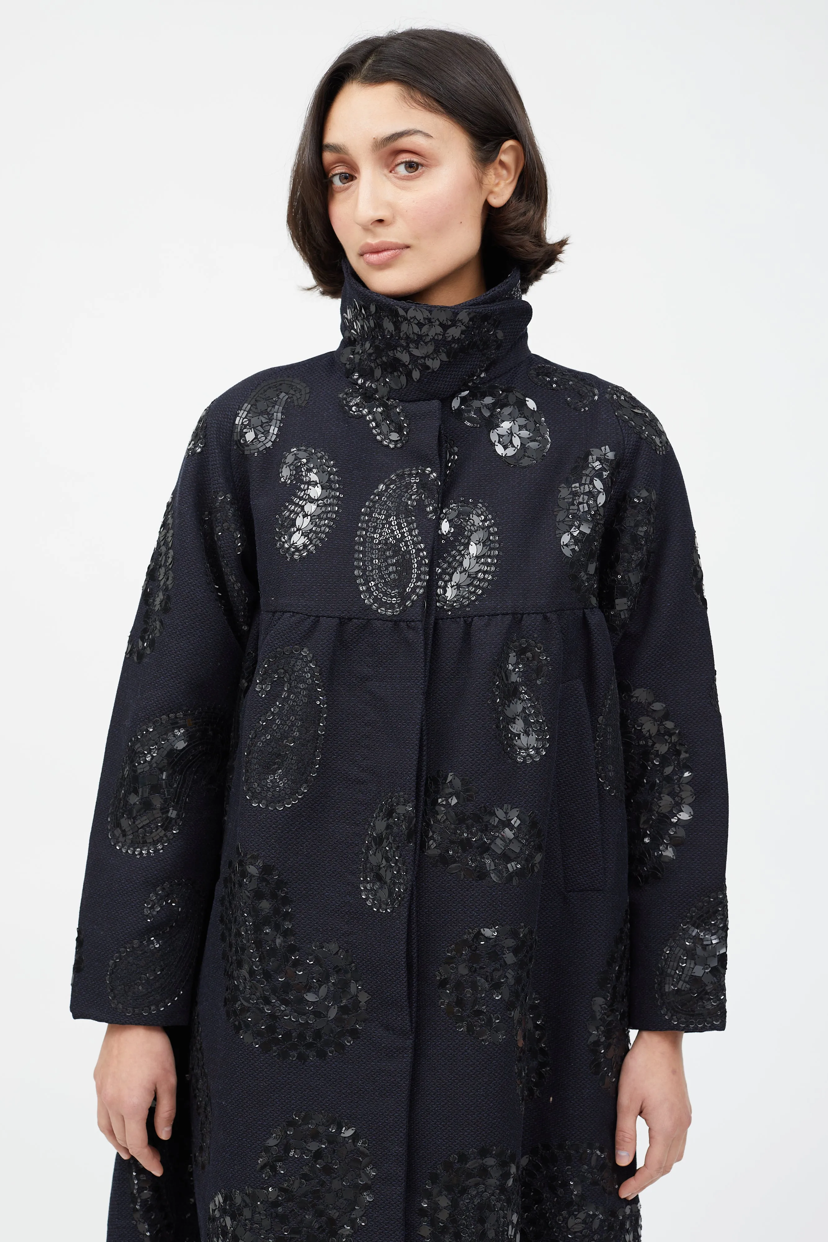 Black Wool & Sequin Paisley Coat