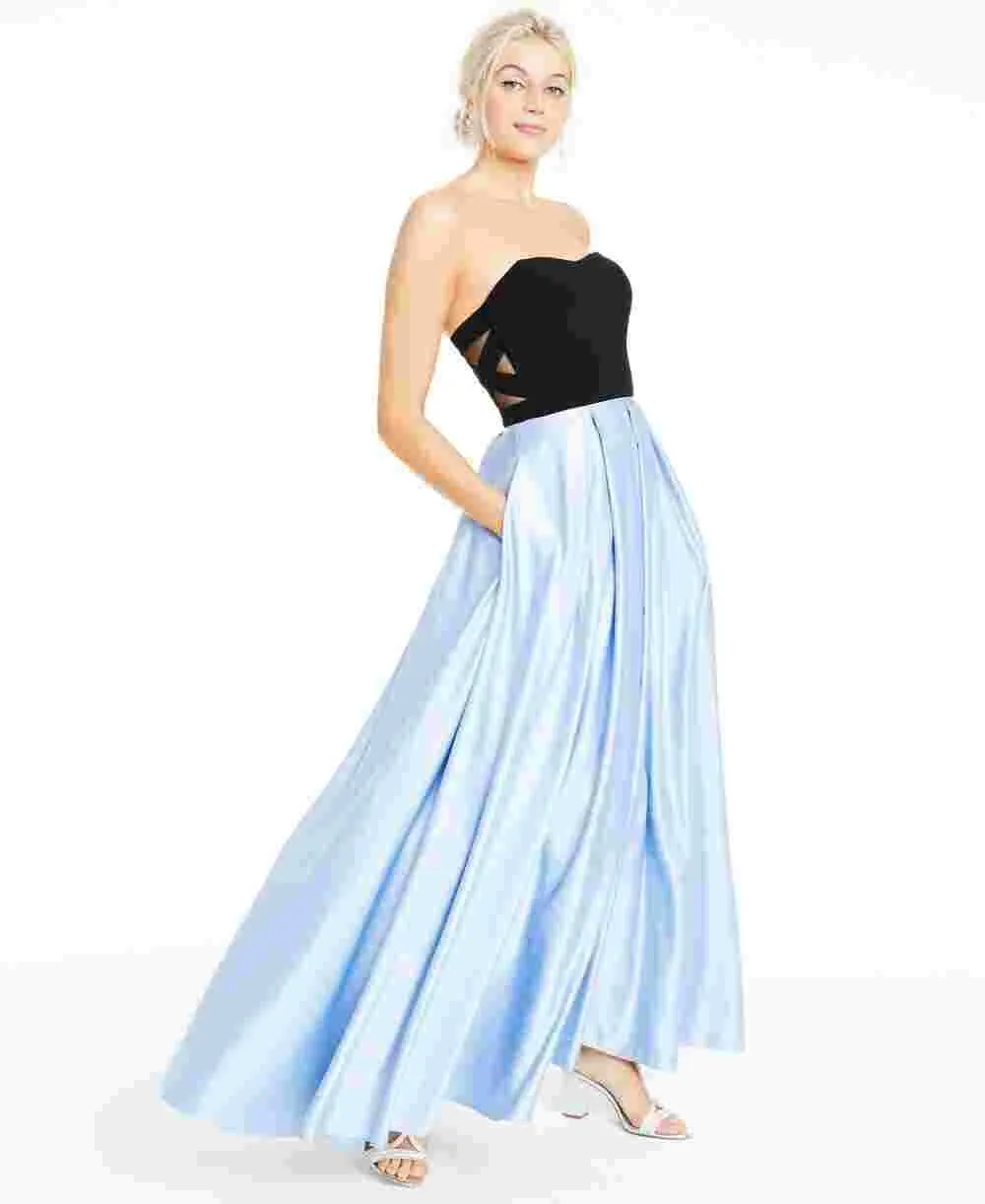 Blondie Nites Juniors Strapless Crisscross Gown Blue/Black, Size 3