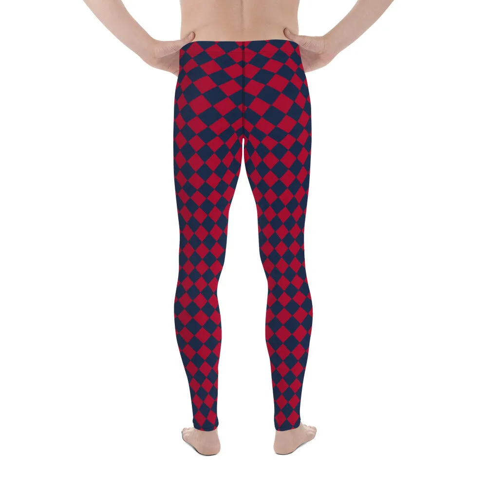 Blue Red Checkered Men's Leggings, Check Pants Men, Men's Plaid Pants, Checkered Pants - Made in USA/EU/MX