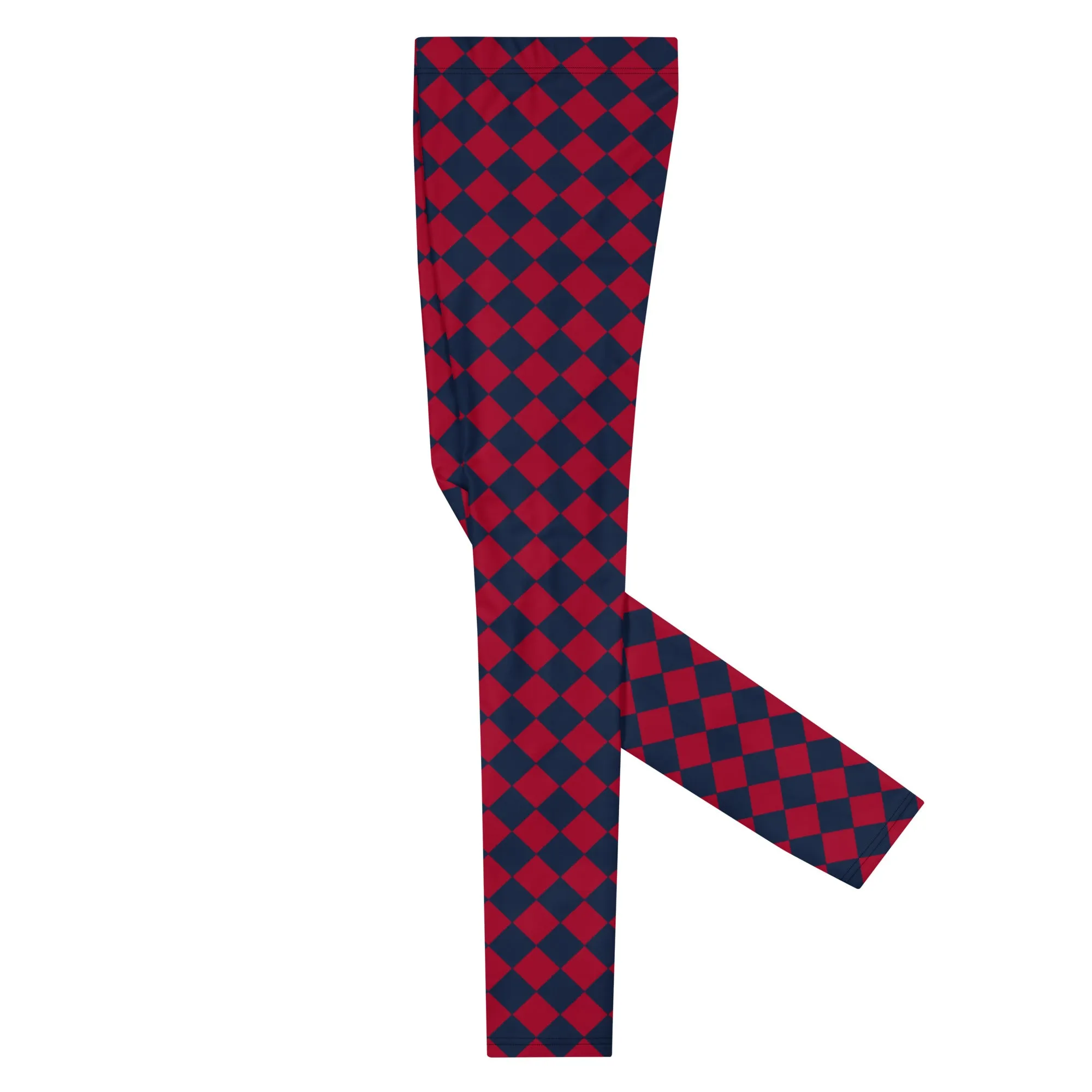 Blue Red Checkered Men's Leggings, Check Pants Men, Men's Plaid Pants, Checkered Pants - Made in USA/EU/MX