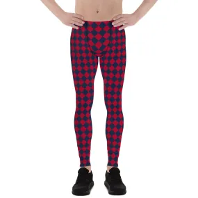 Blue Red Checkered Men's Leggings, Check Pants Men, Men's Plaid Pants, Checkered Pants - Made in USA/EU/MX