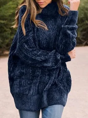 Blue Turtleneck Knitted Sweater