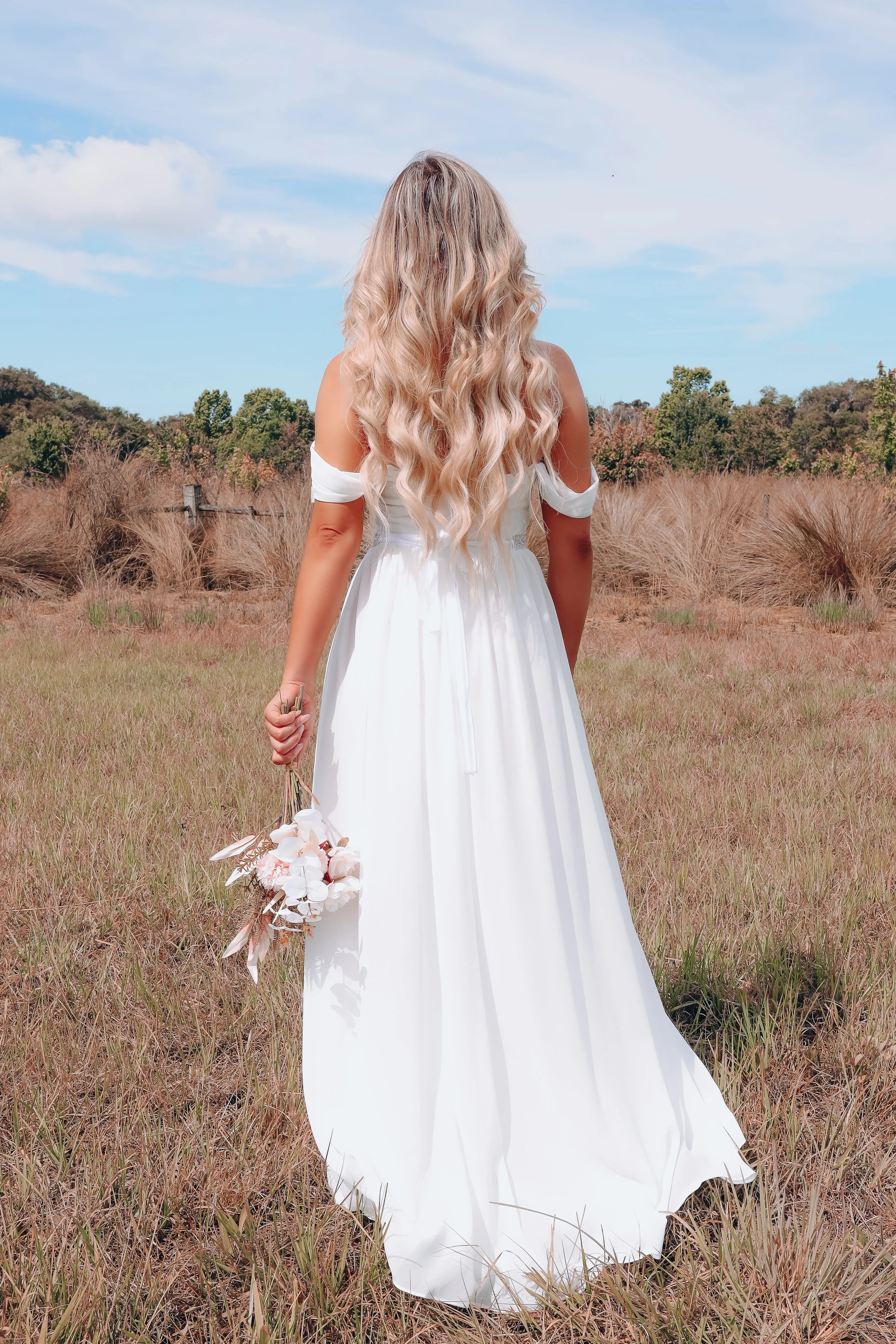 Boho Bride Off Shoulder Cap Sleeve Dress - Ivory