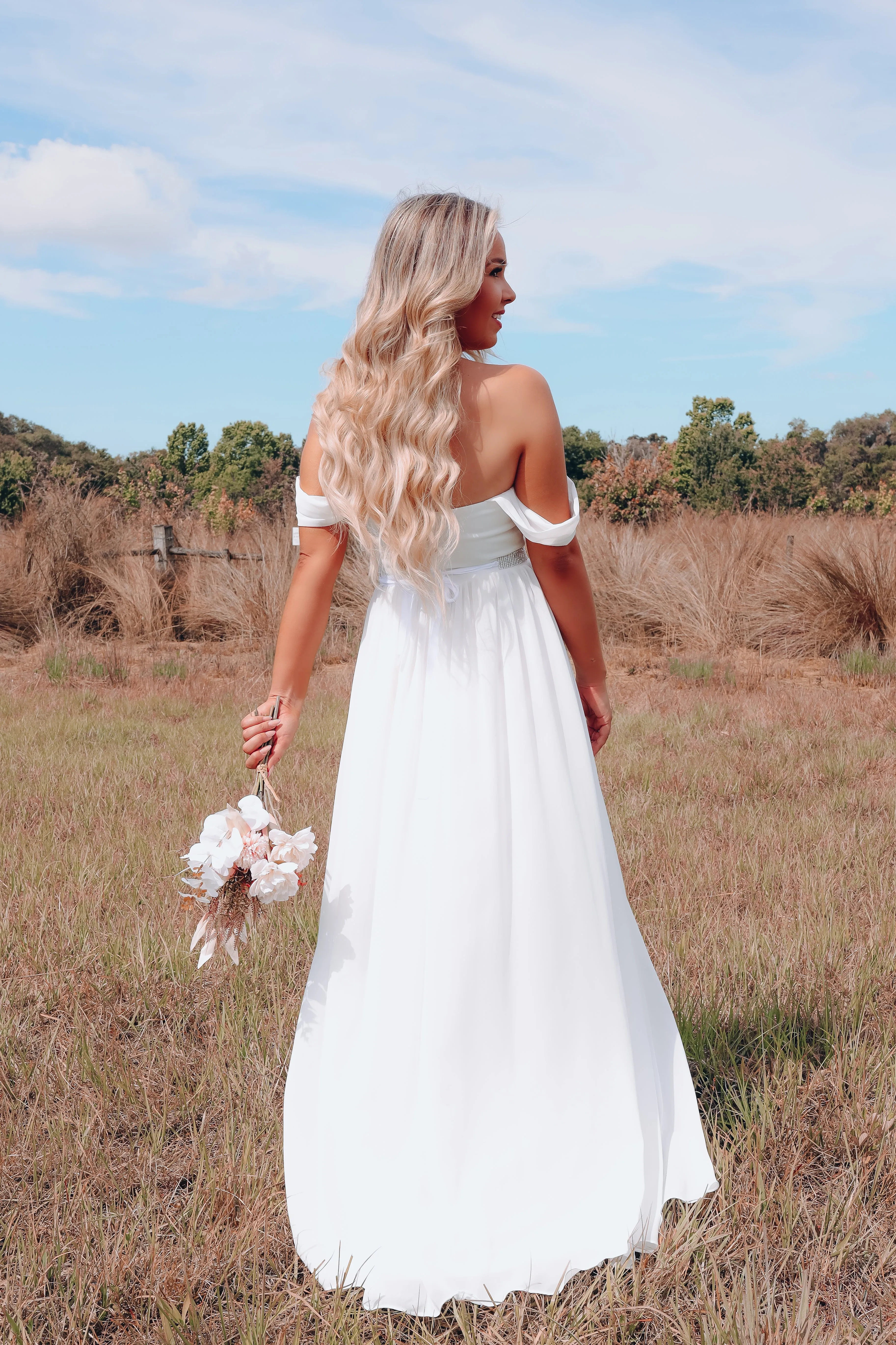 Boho Bride Off Shoulder Cap Sleeve Dress - Ivory