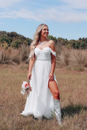 Boho Bride Off Shoulder Cap Sleeve Dress - Ivory