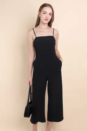 CAMRYN RUCHED JUMPSUIT ROMPER IN BLACK