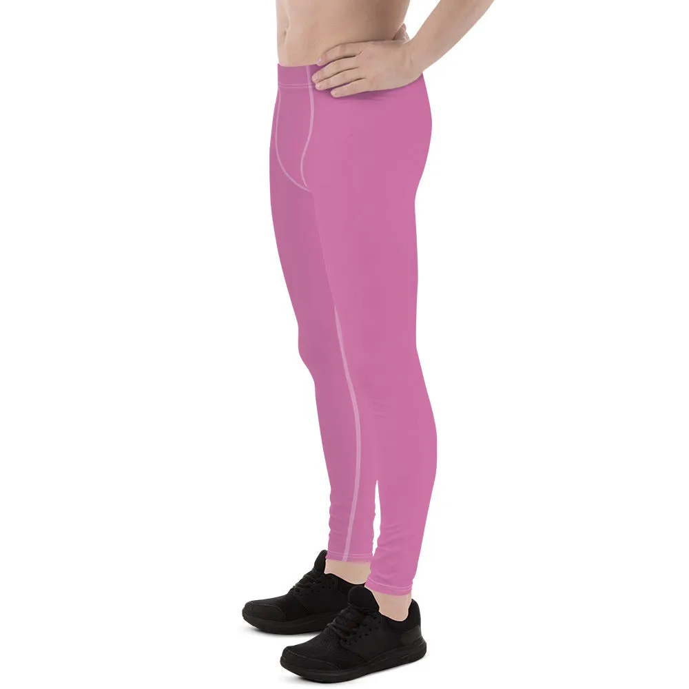 Candy Pink Solid Color Meggings, Solid Color Men's Leggings Compression Tights- Made in USA/EU