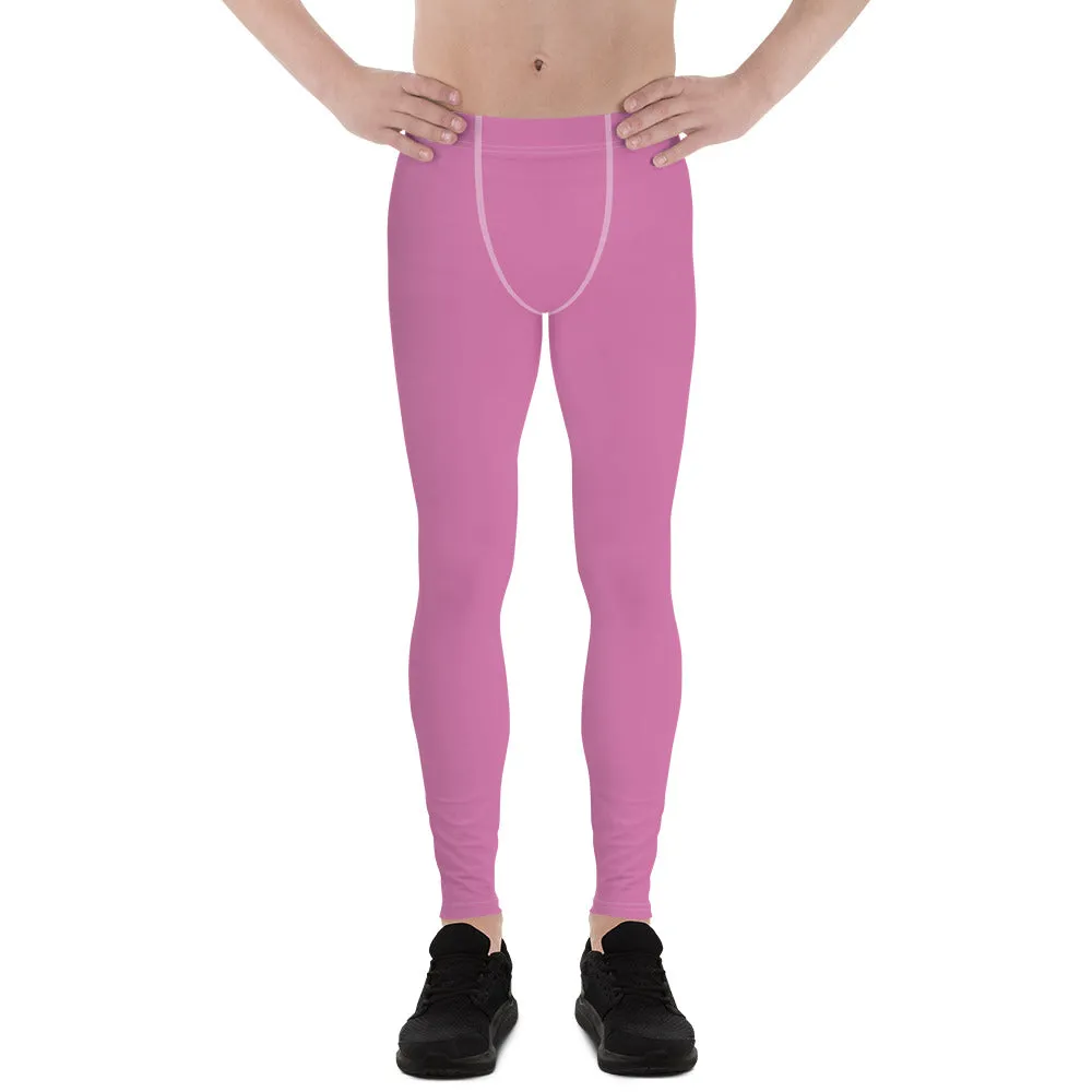 Candy Pink Solid Color Meggings, Solid Color Men's Leggings Compression Tights- Made in USA/EU