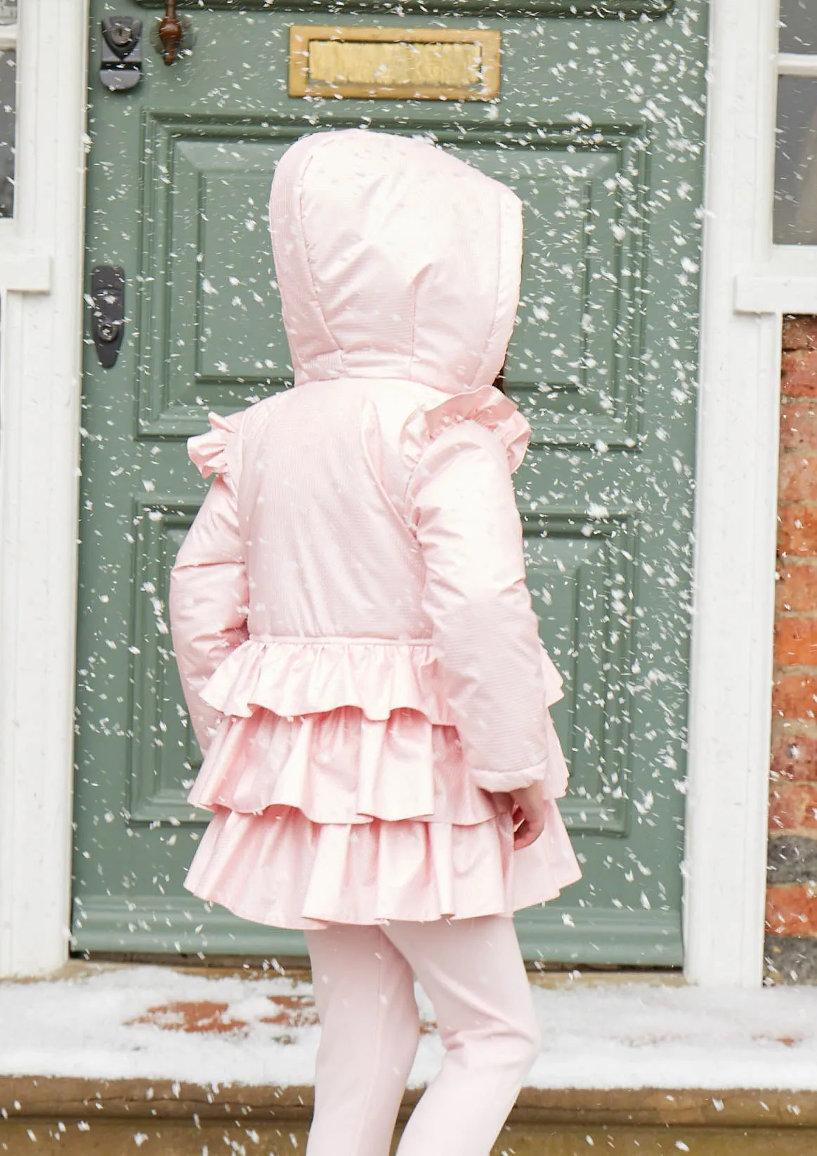 Caramelo Kids Girls Pink Bow Ruffle Pleated Coat