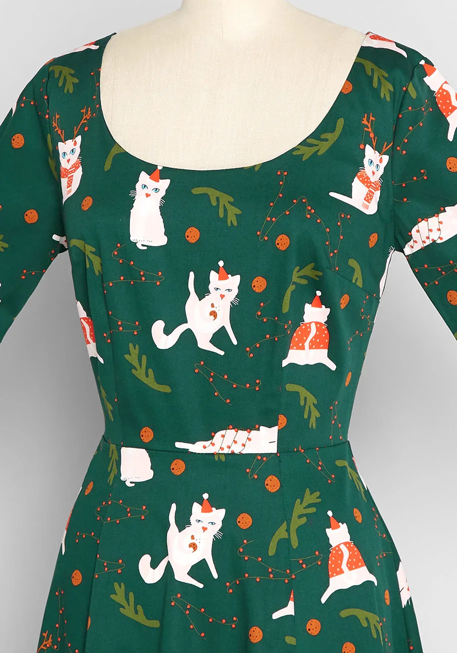 Catching Festive 'Felines' Swing Dress